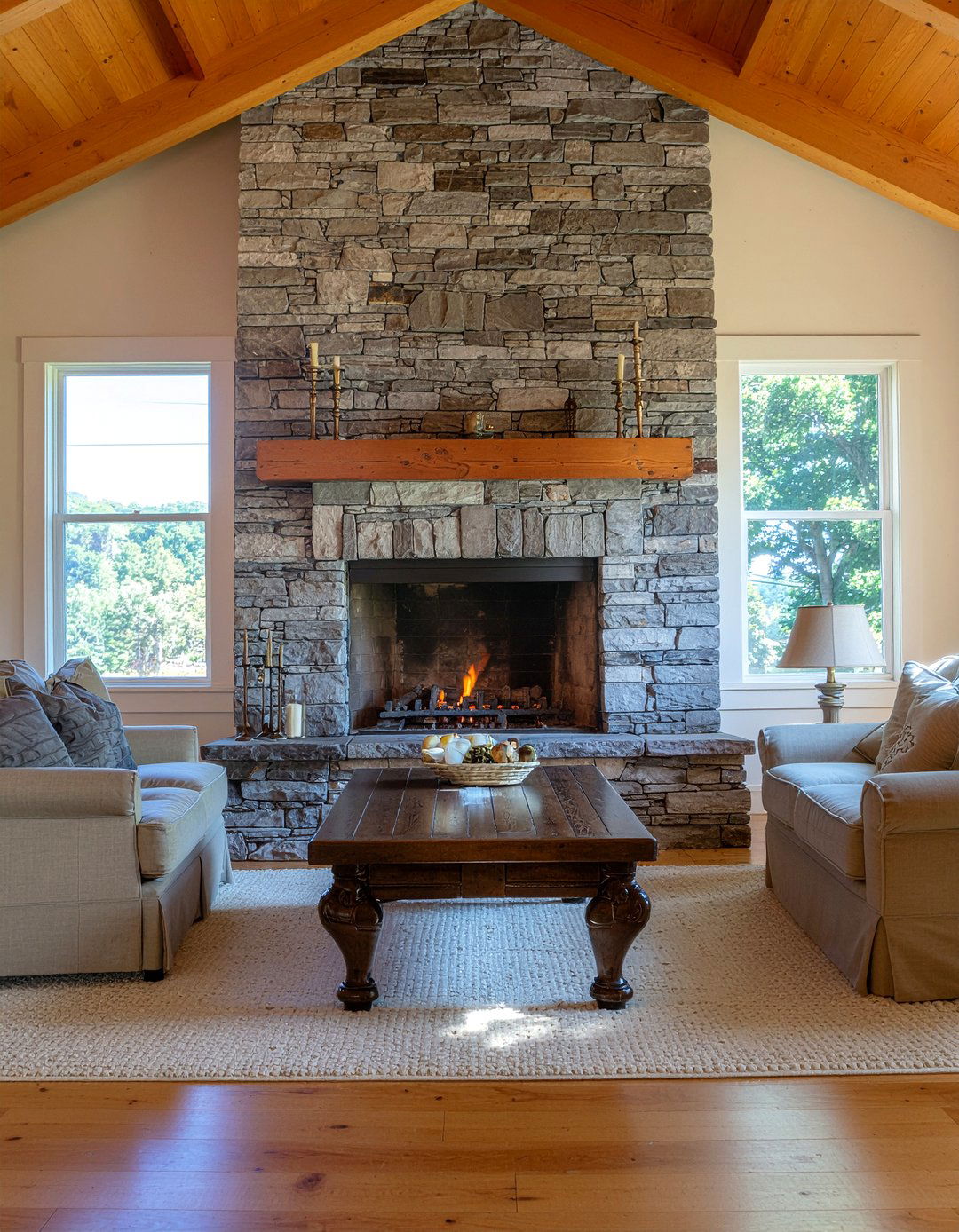 Stone fireplace living room - 30 cottage living room ideas