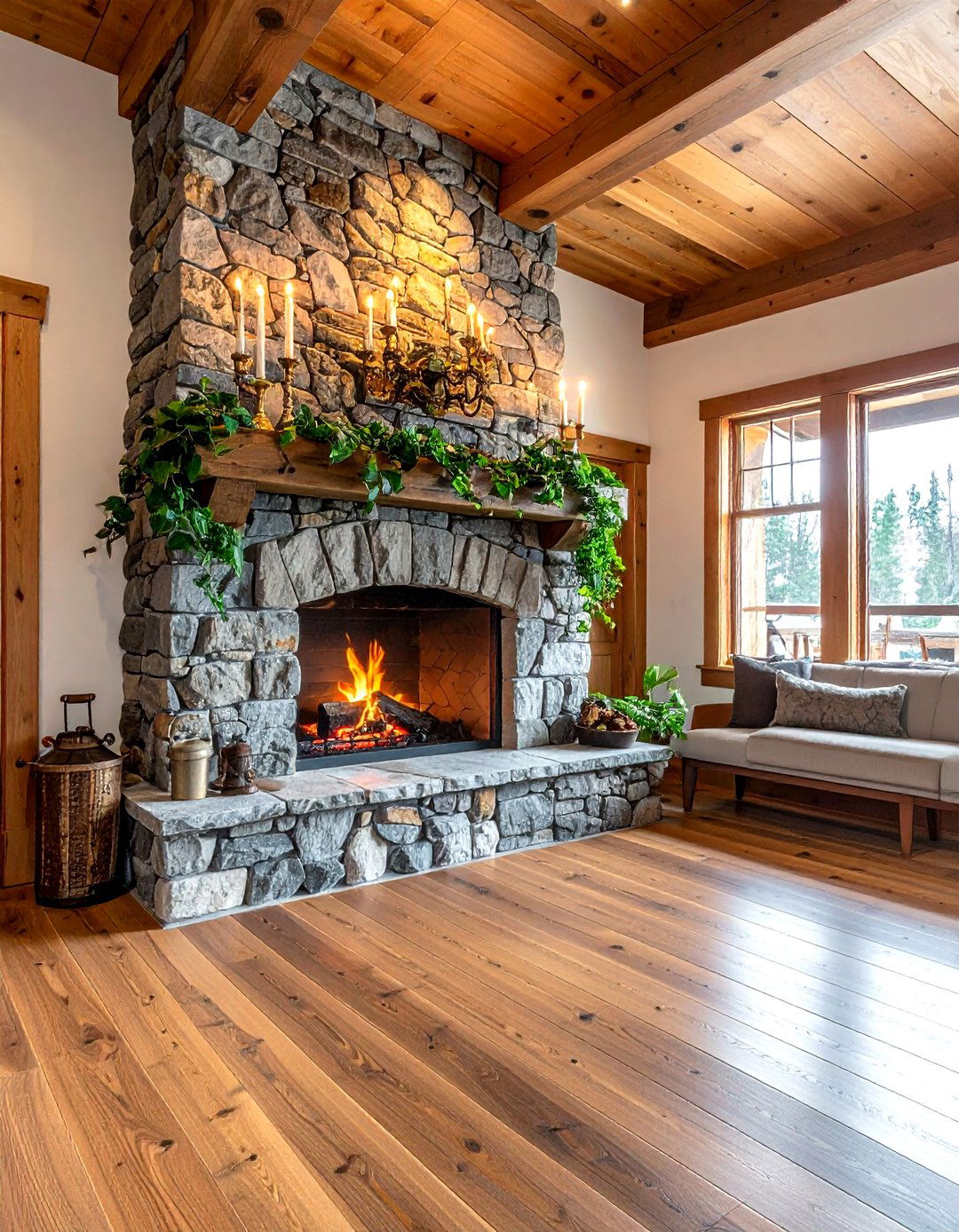 Stone fireplace mantel - 30 cozy decor ideas