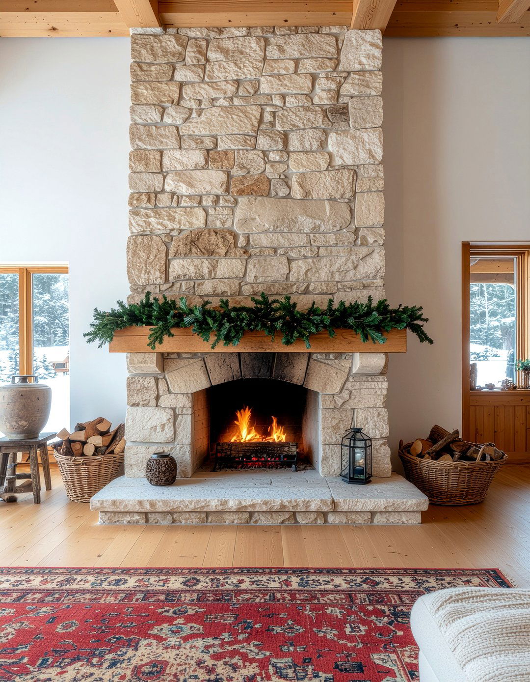 Stone fireplace mantel - 30 French country living room ideas