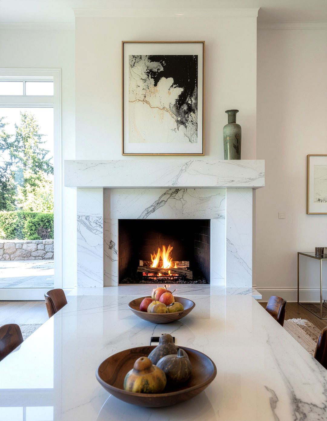 Stone fireplace mantle - 30 rich dining room ideas