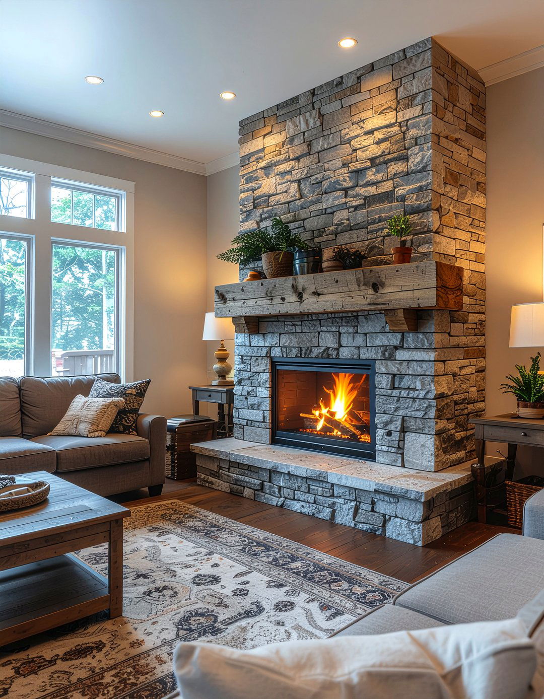 Stone fireplace surround - 30 enduring decor ideas