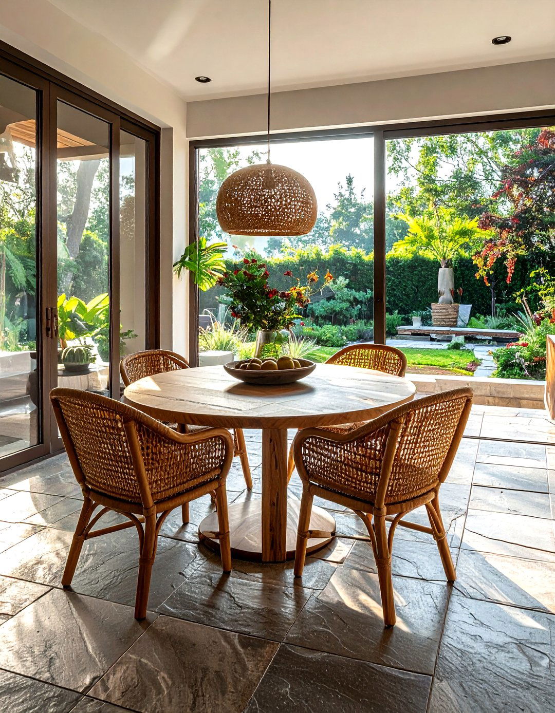 Stone floor breakfast nook - 30 garden-inspired decor ideas