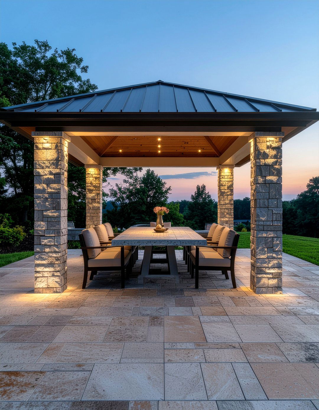 Stone floor gazebo - 30 gazebo dining ideas