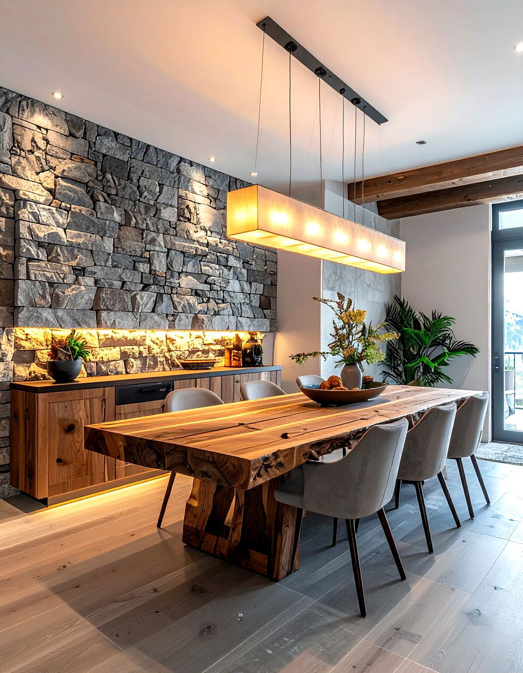 Stone ledger dining wall - 30 dining room backsplash ideas