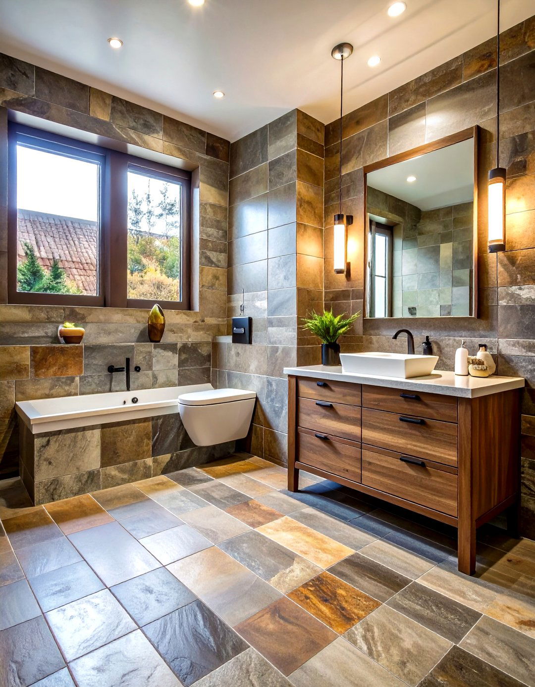 Stone look porcelain tile bathroom - 30 porcelain tile bathroom ideas