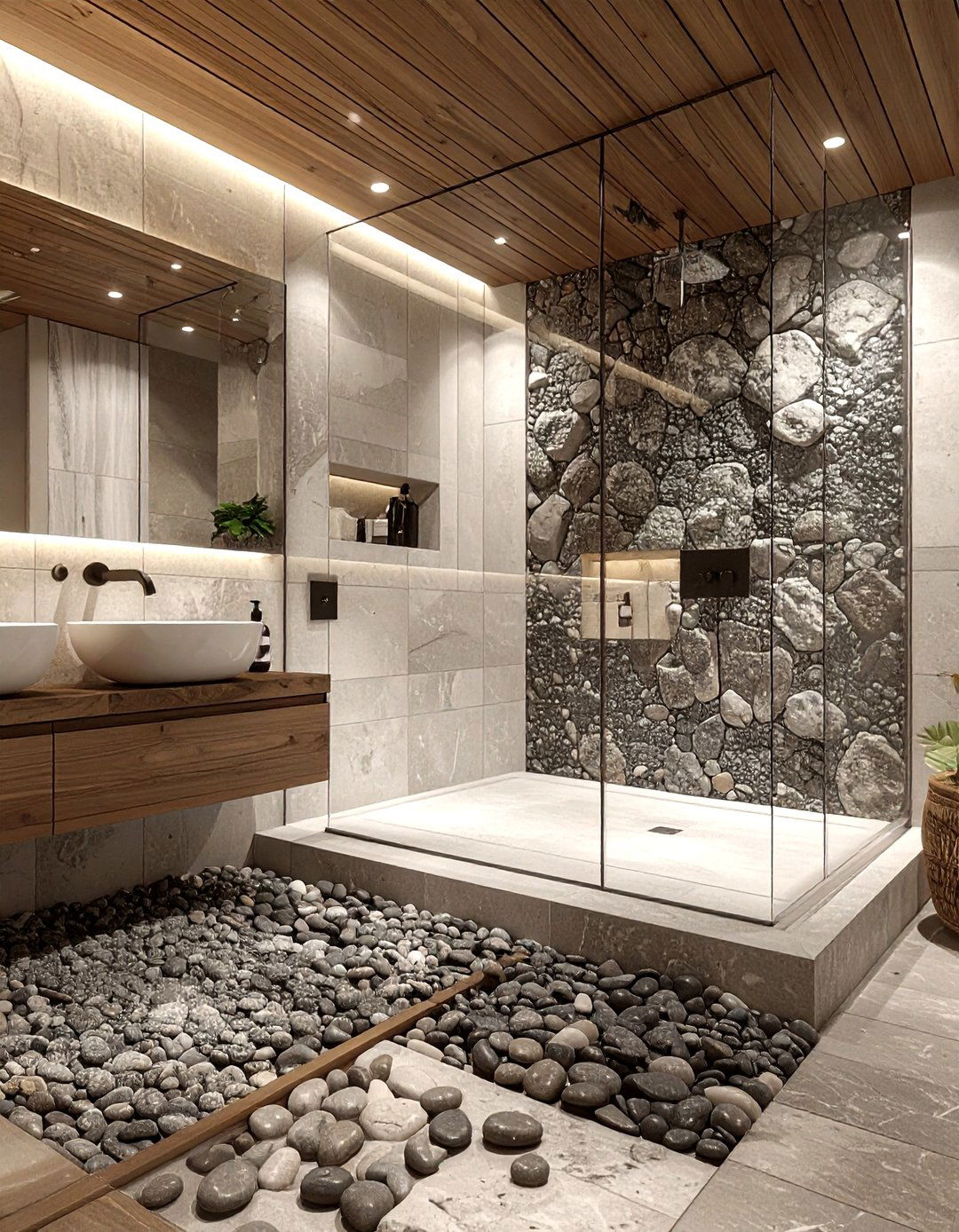 Stone pebble flooring - 30 spa bathroom ideas