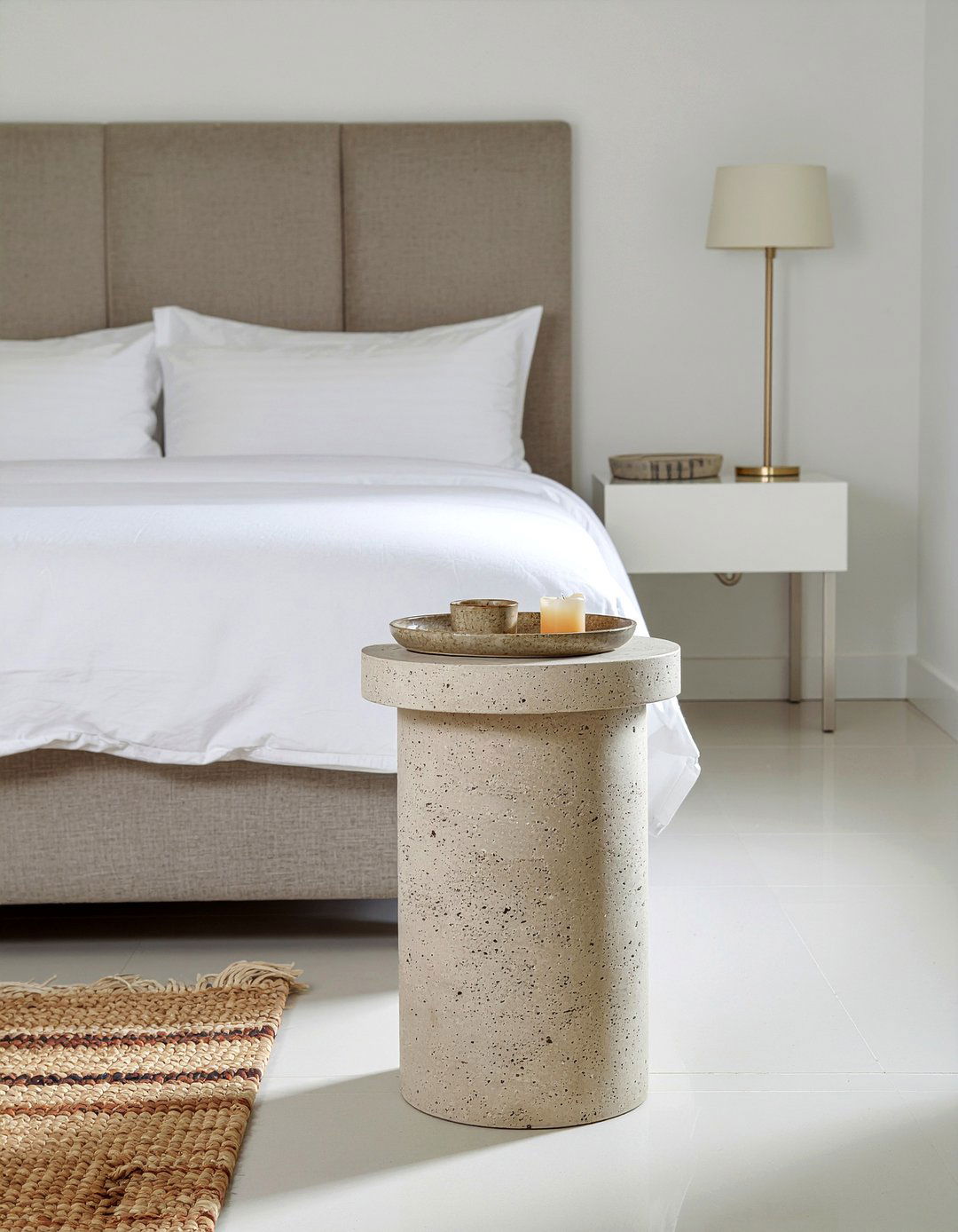 Stone side table - 30 warm minimalist bedroom ideas