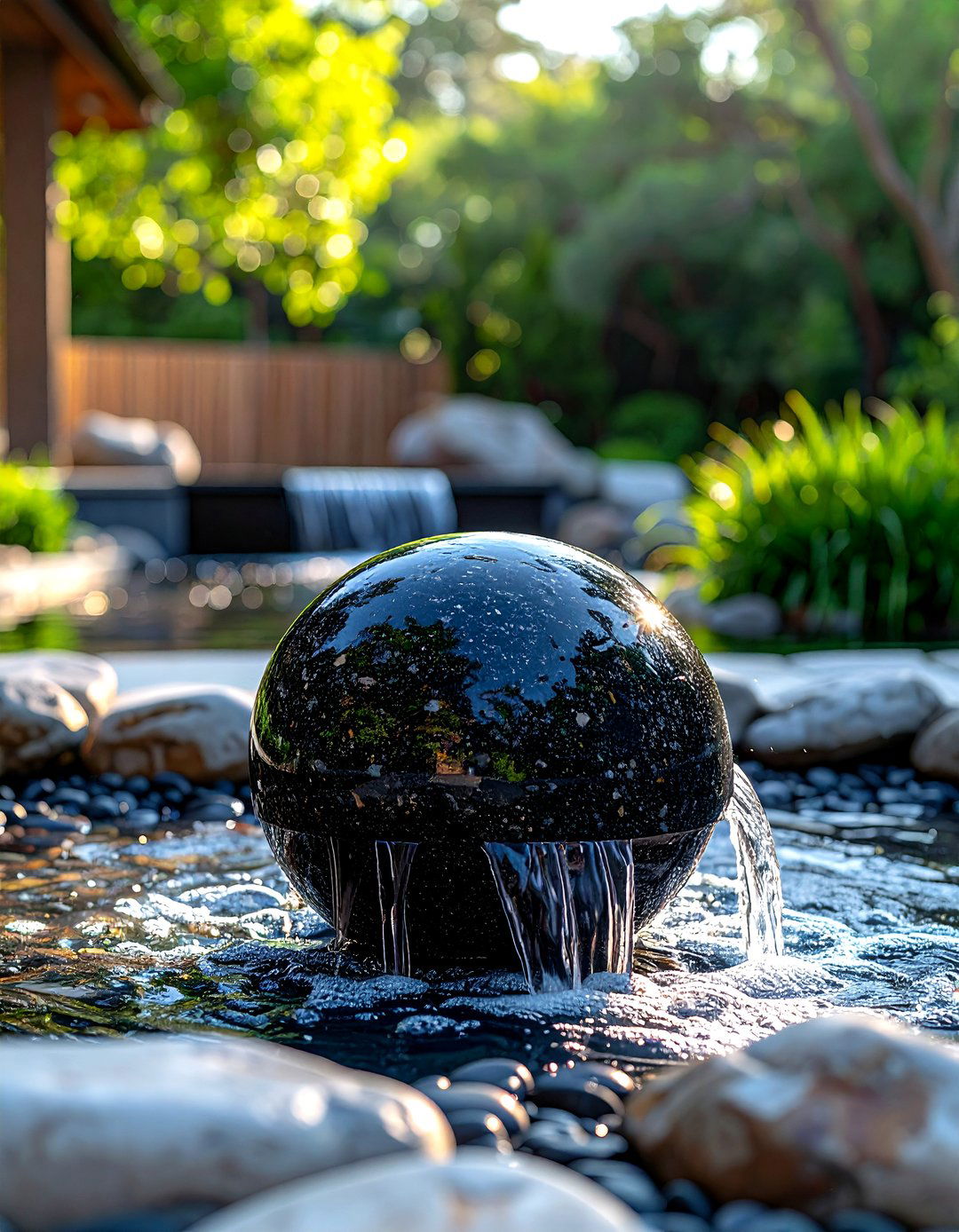 Stone sphere fountain - 30 sphere decor ideas