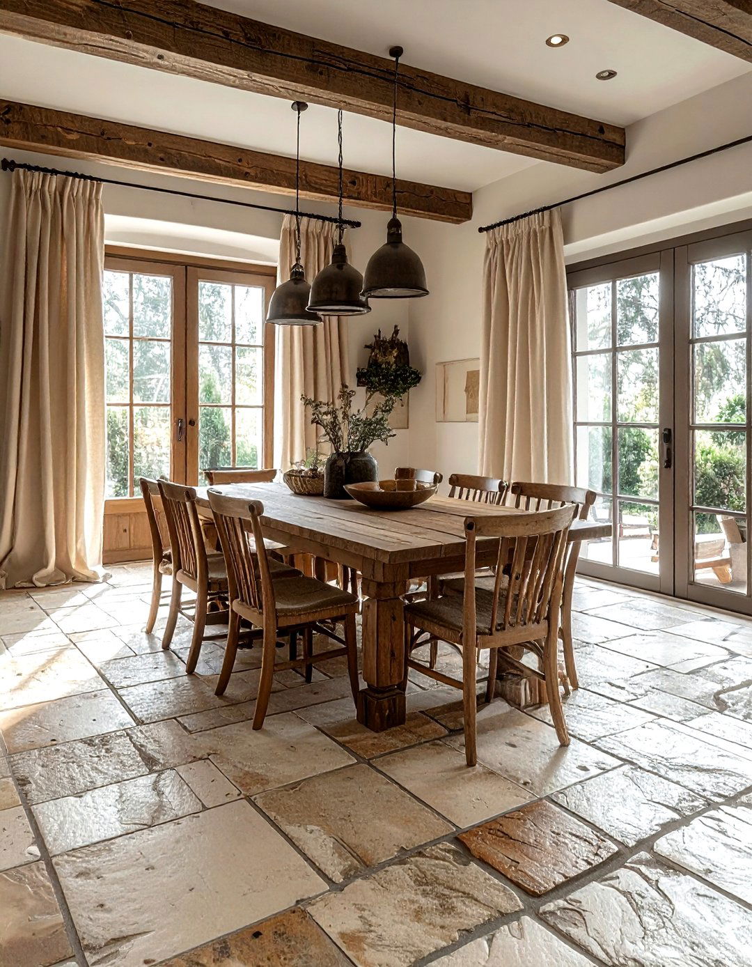 Stone tile flooring - 30 French cottage dining room ideas