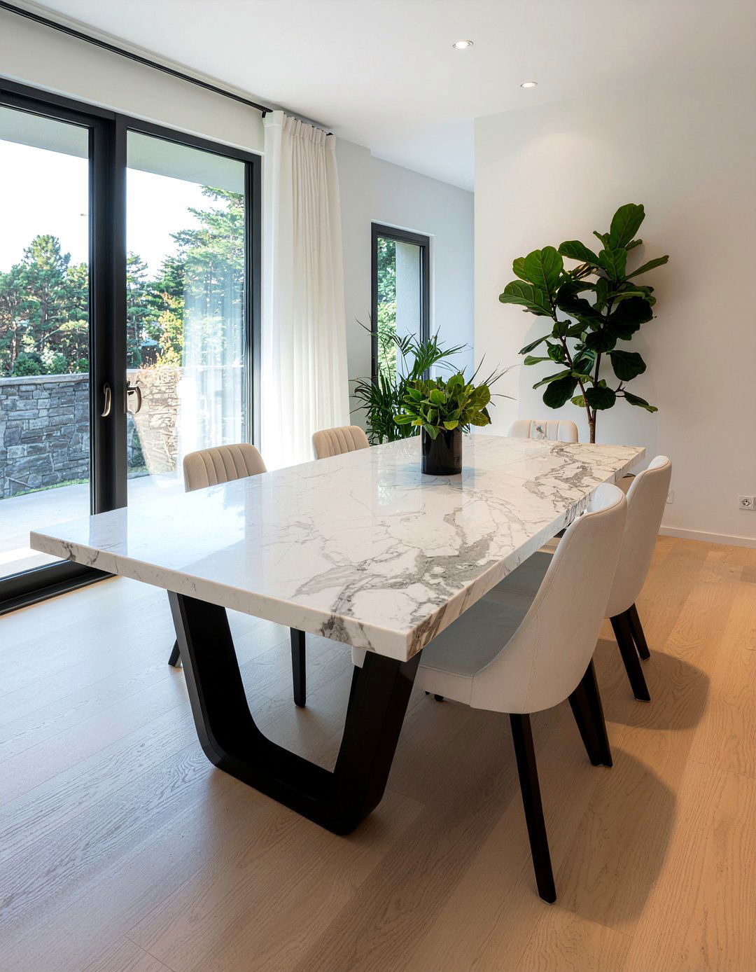 Stone top dining table - 30 calm dining room ideas