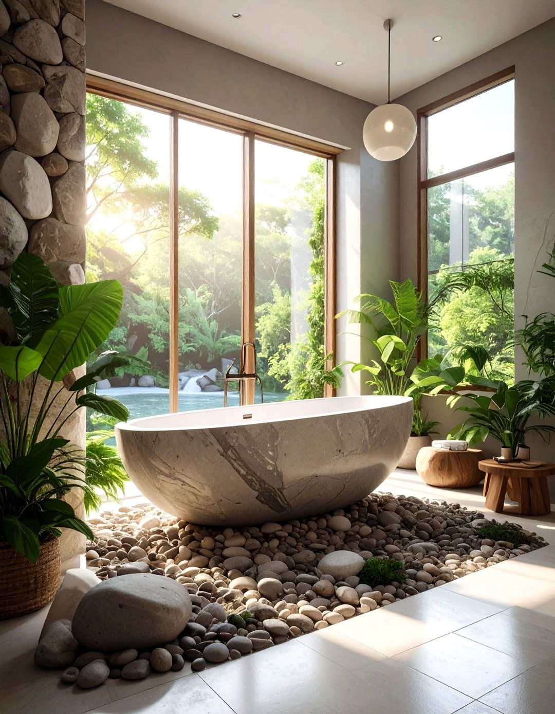 Stone tub bathroom - 30 tropical bathroom ideas