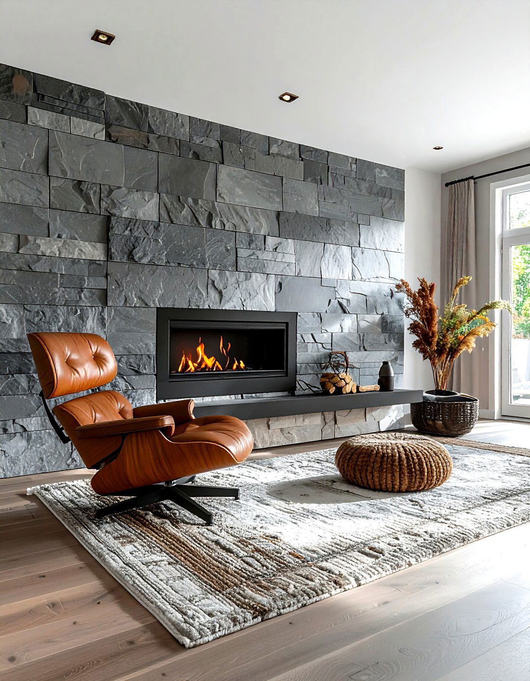 Stone veneer accent wall - 30 living room flat panel ideas