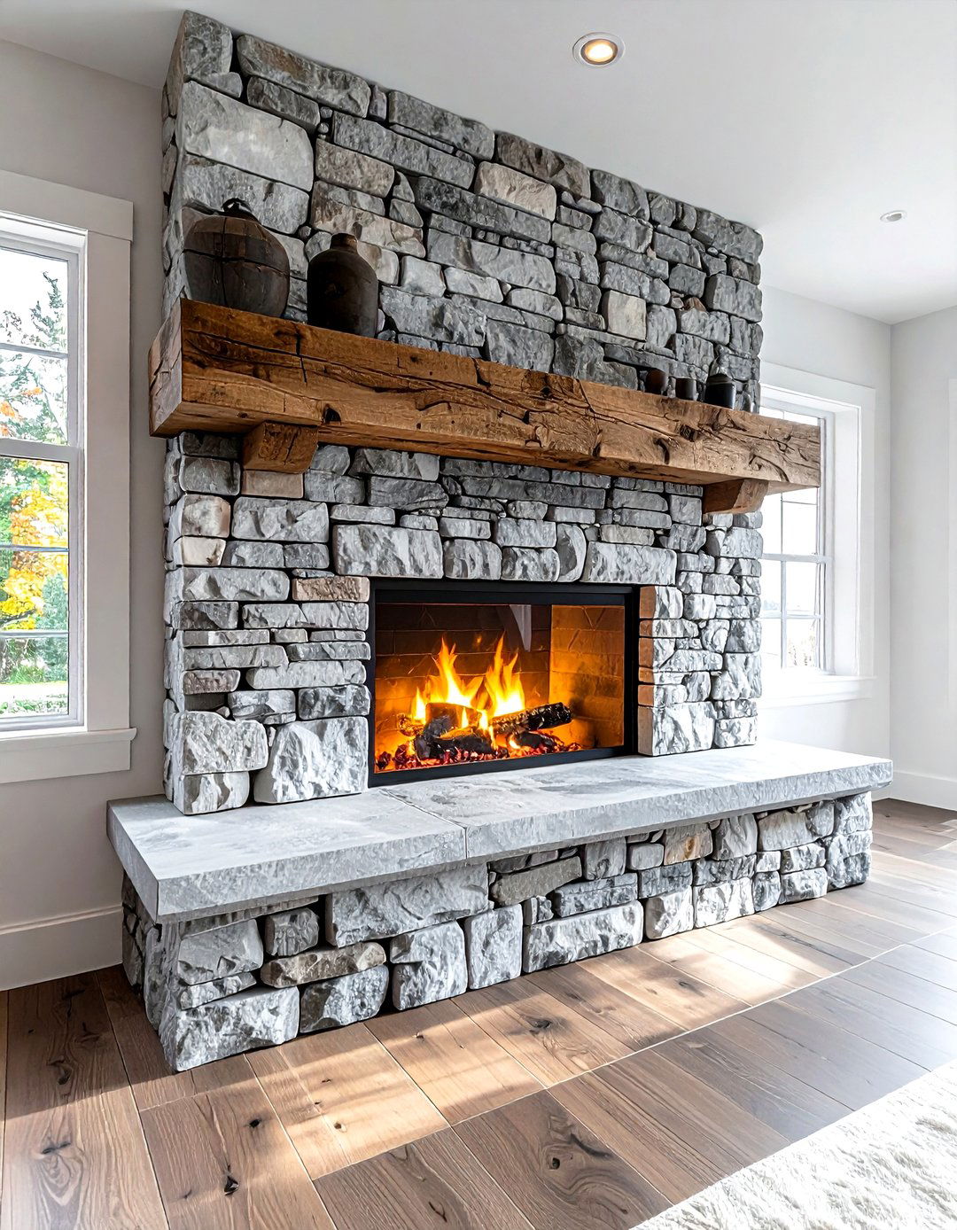 Stone veneer fireplace surround - 30 living room backsplash ideas