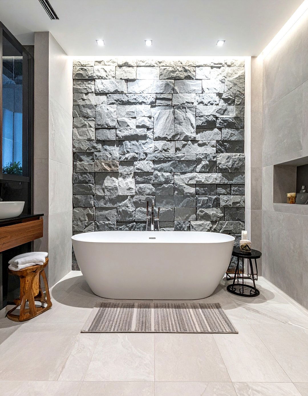Stone veneer wall - 30 bathroom wall decor ideas