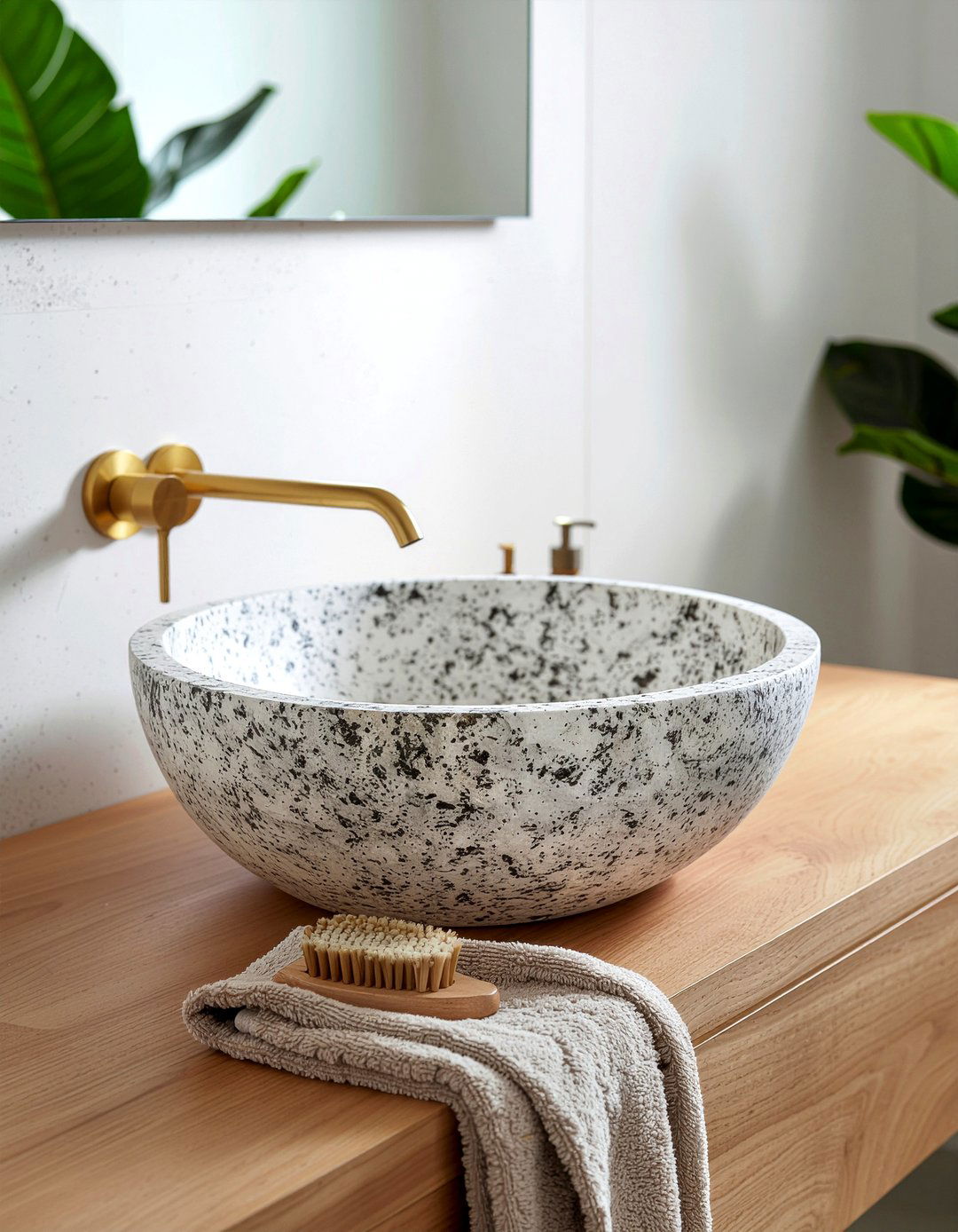 Stone vessel sink - 30 lake house bathroom ideas