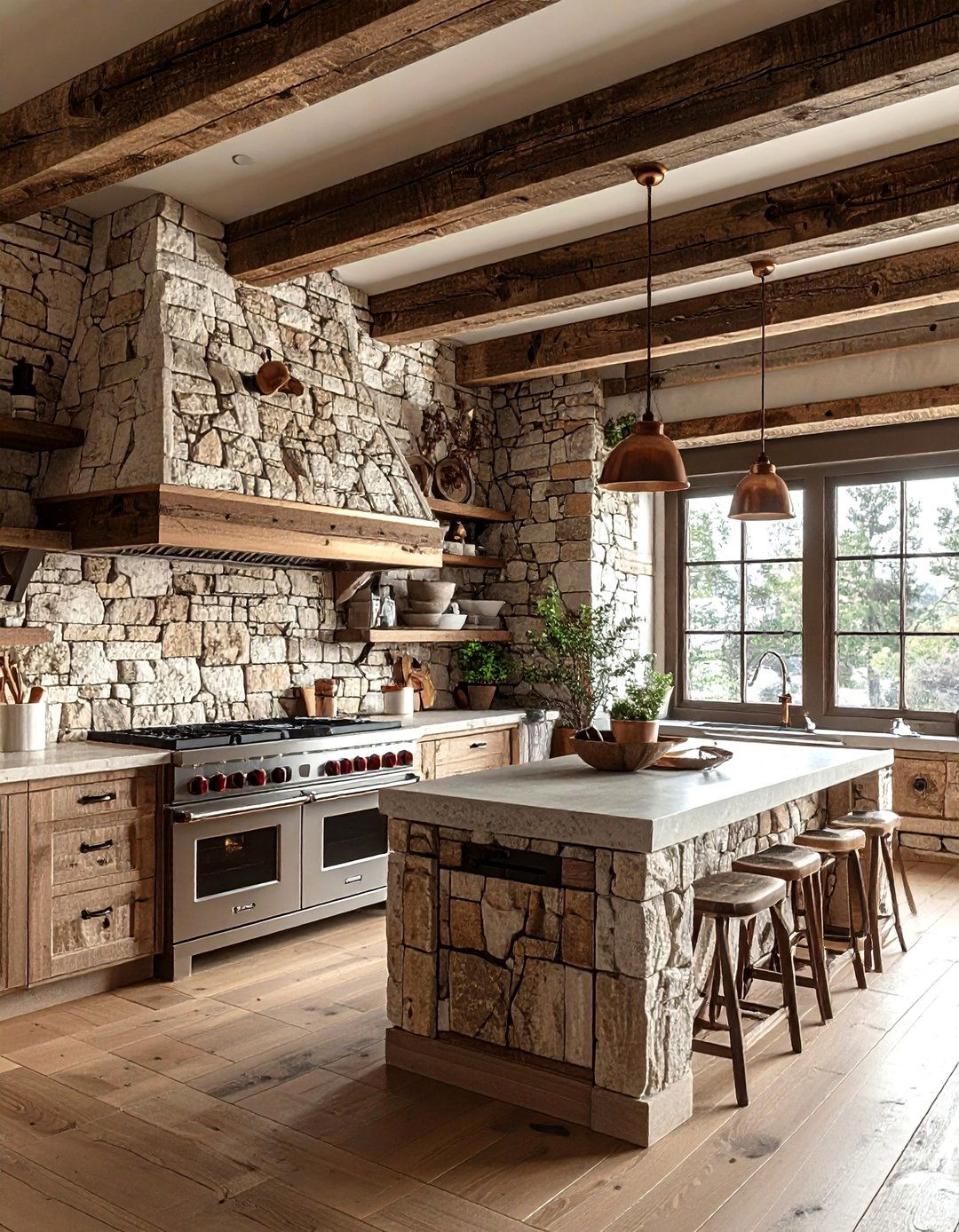 Stone wall accents - 30 French cottage kitchen ideas