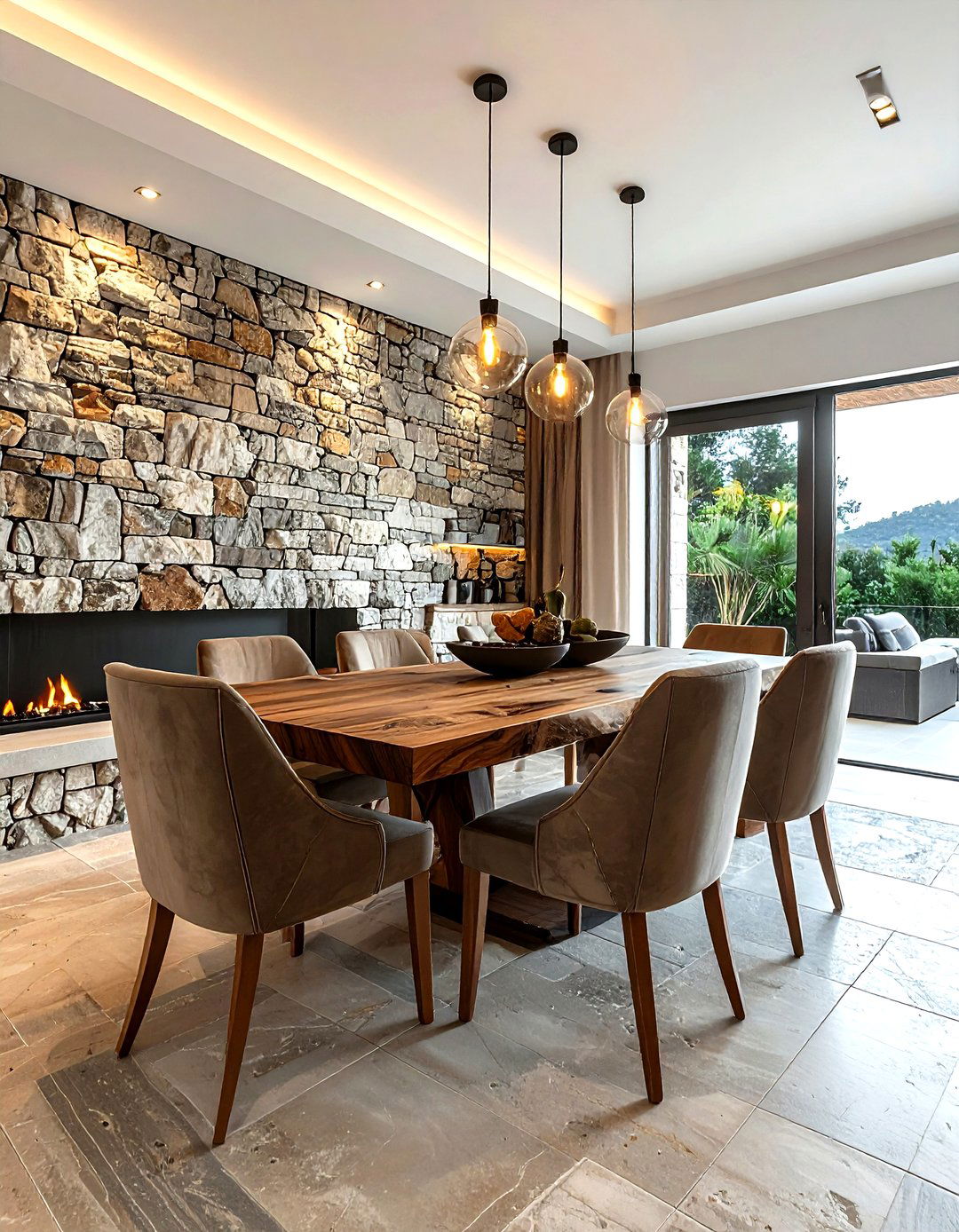Stone wall dining room - 30 luxurious dining room ideas