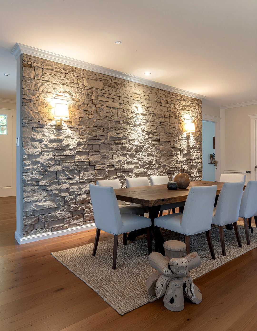 Stone wall dining room - 30 rustic dining room ideas