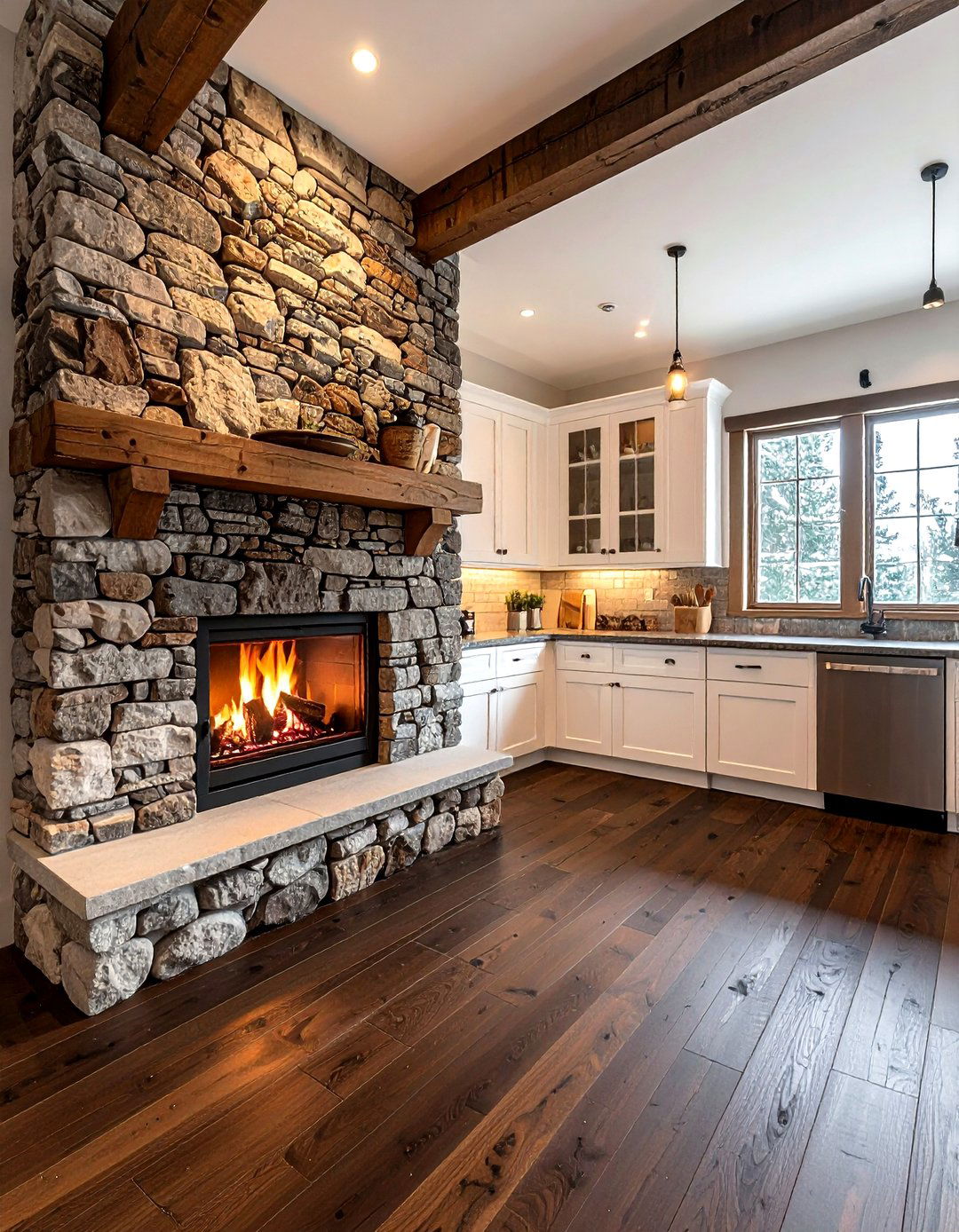 Stone wall kitchen accent - 30 kitchen warm settings
