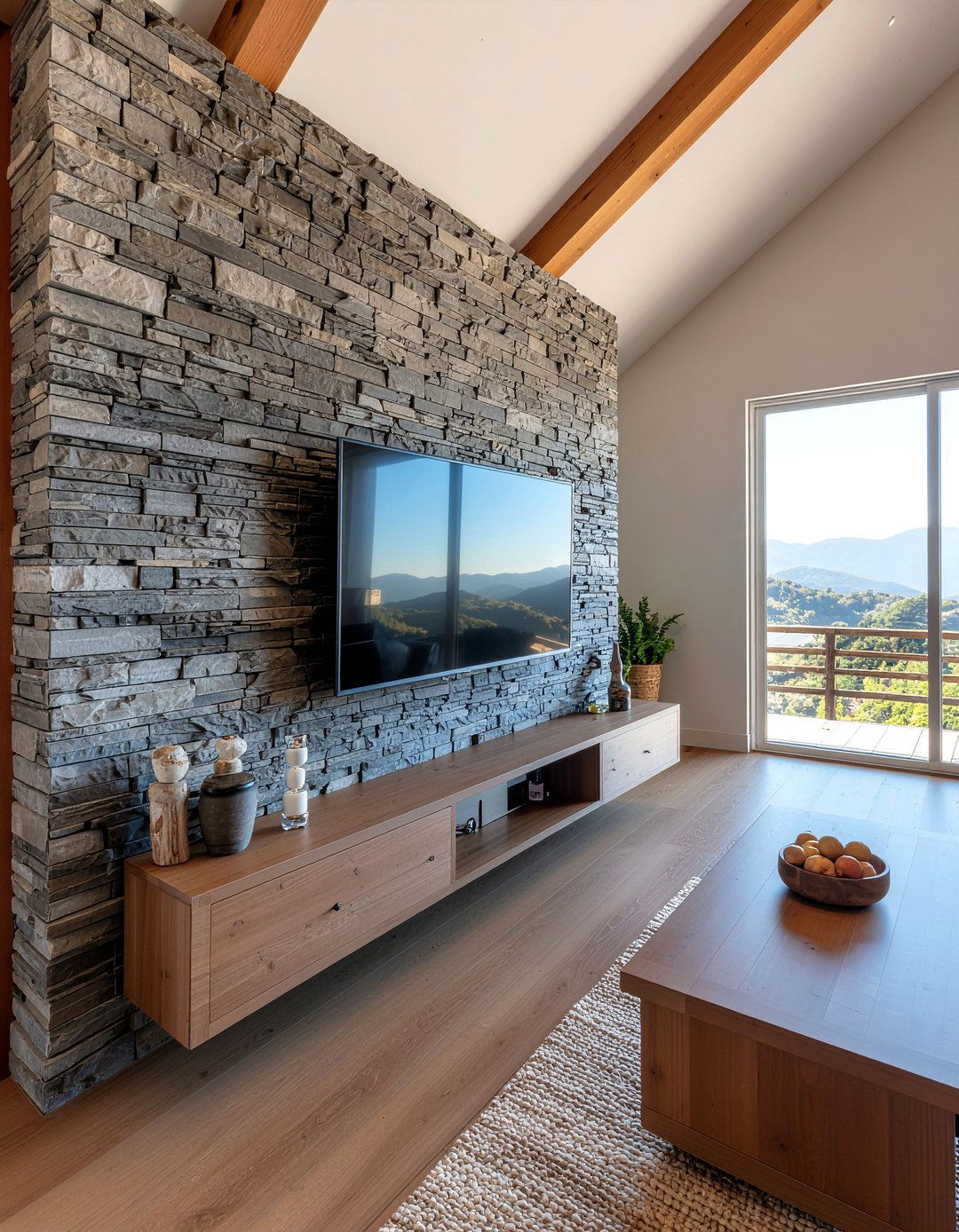 Stone wall tv mount - 30 living room wall mounted tv ideas