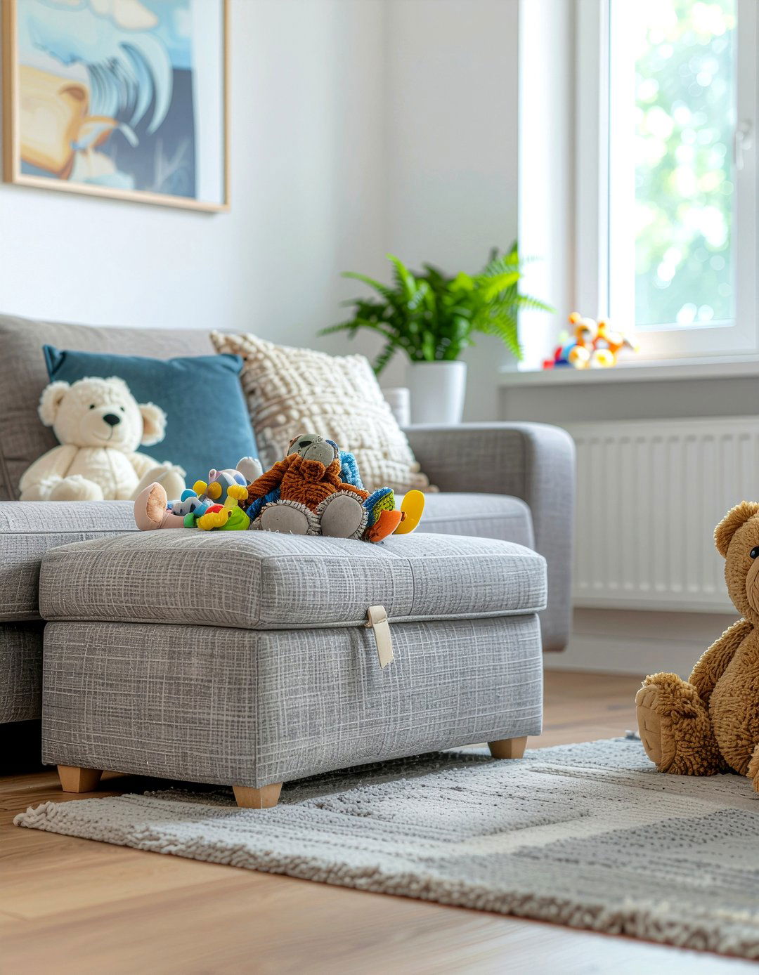 Storage Ottoman Bench - 30 toddler friendly living room ideas