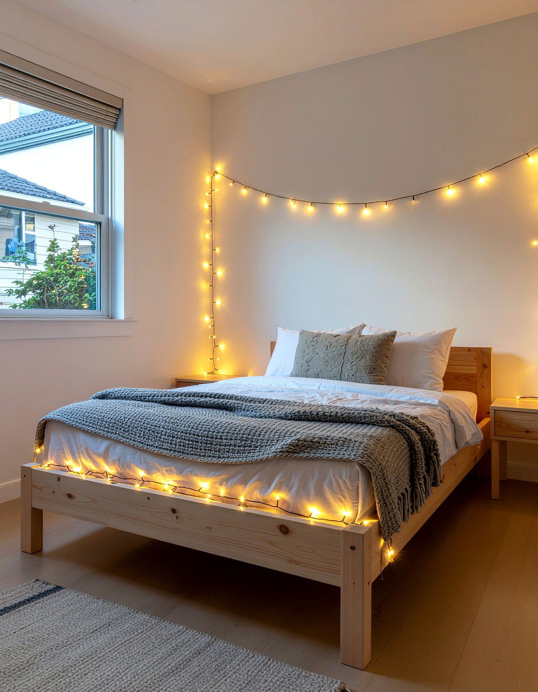 String Lights Decor - 30 low cost bedroom ideas