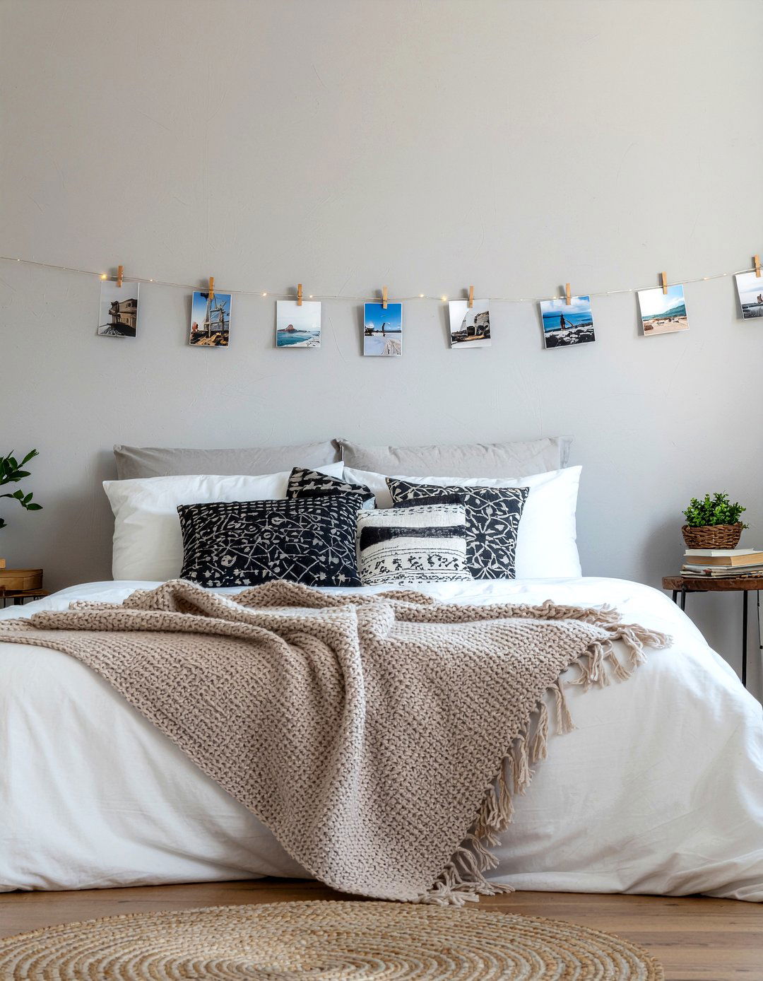 String Lights Photo Wall - 30 bedroom photo displays