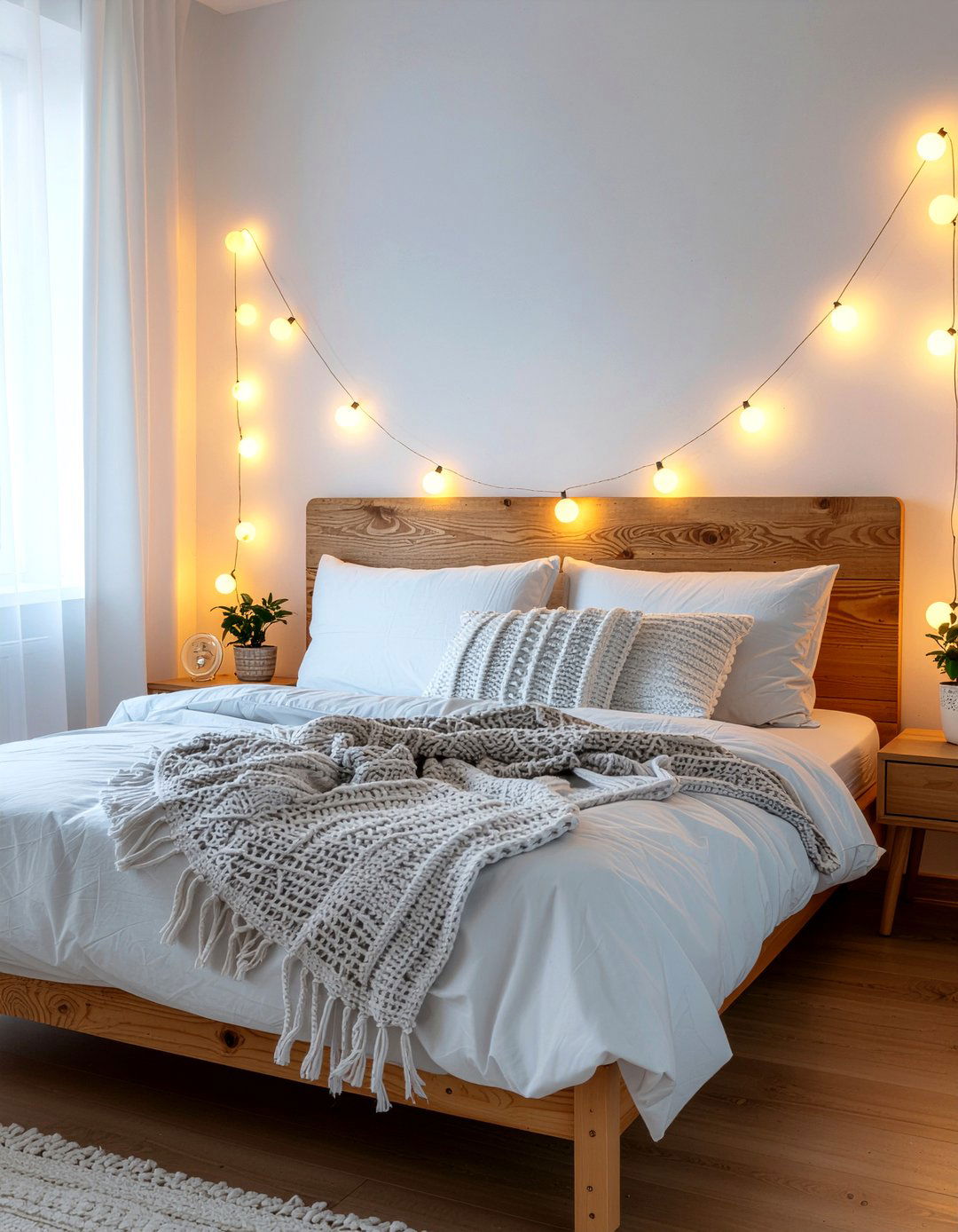 String lights for bedroom - 30 renter bedroom ideas