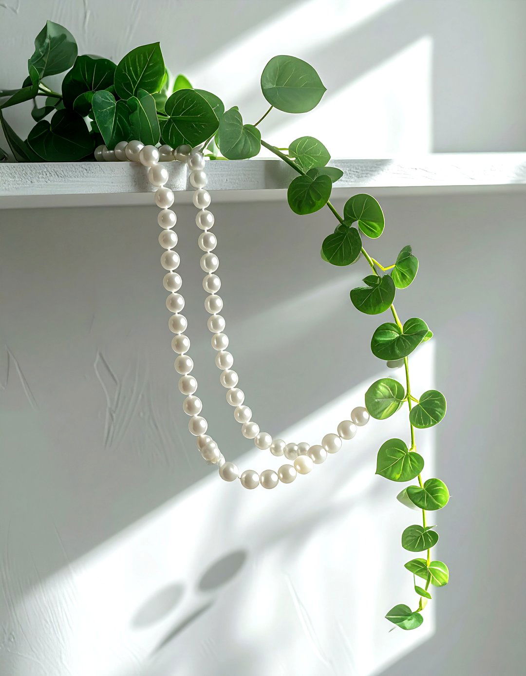 String of pearls on floating shelf - 30 kitchen plant ideas