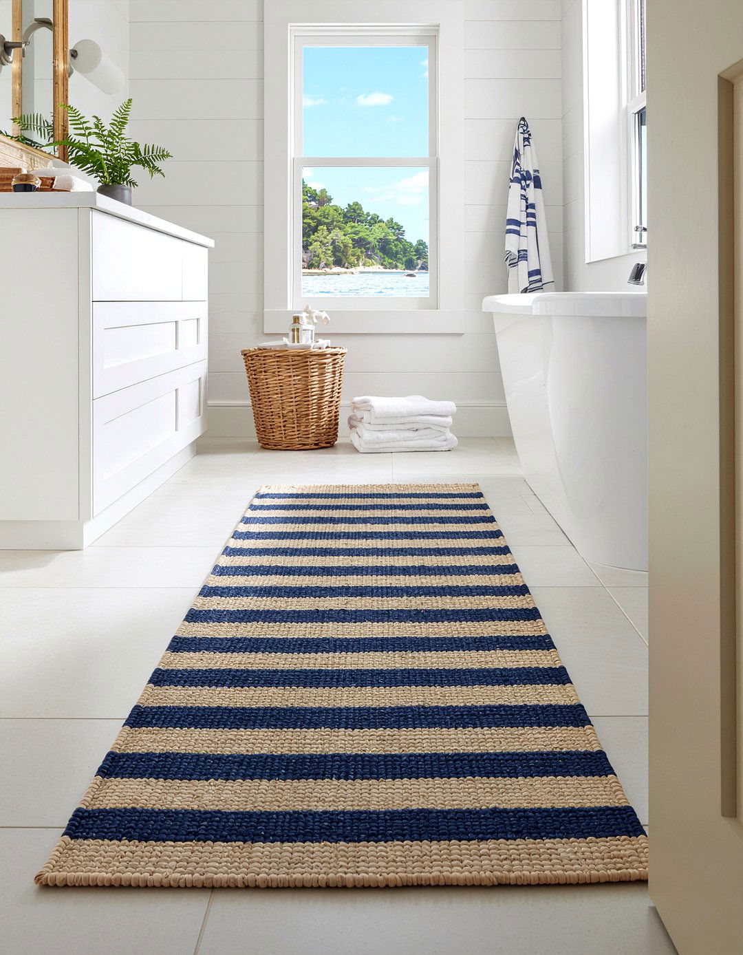 Striped Coastal Bathroom Runner - 30 bathroom runner rug ideas