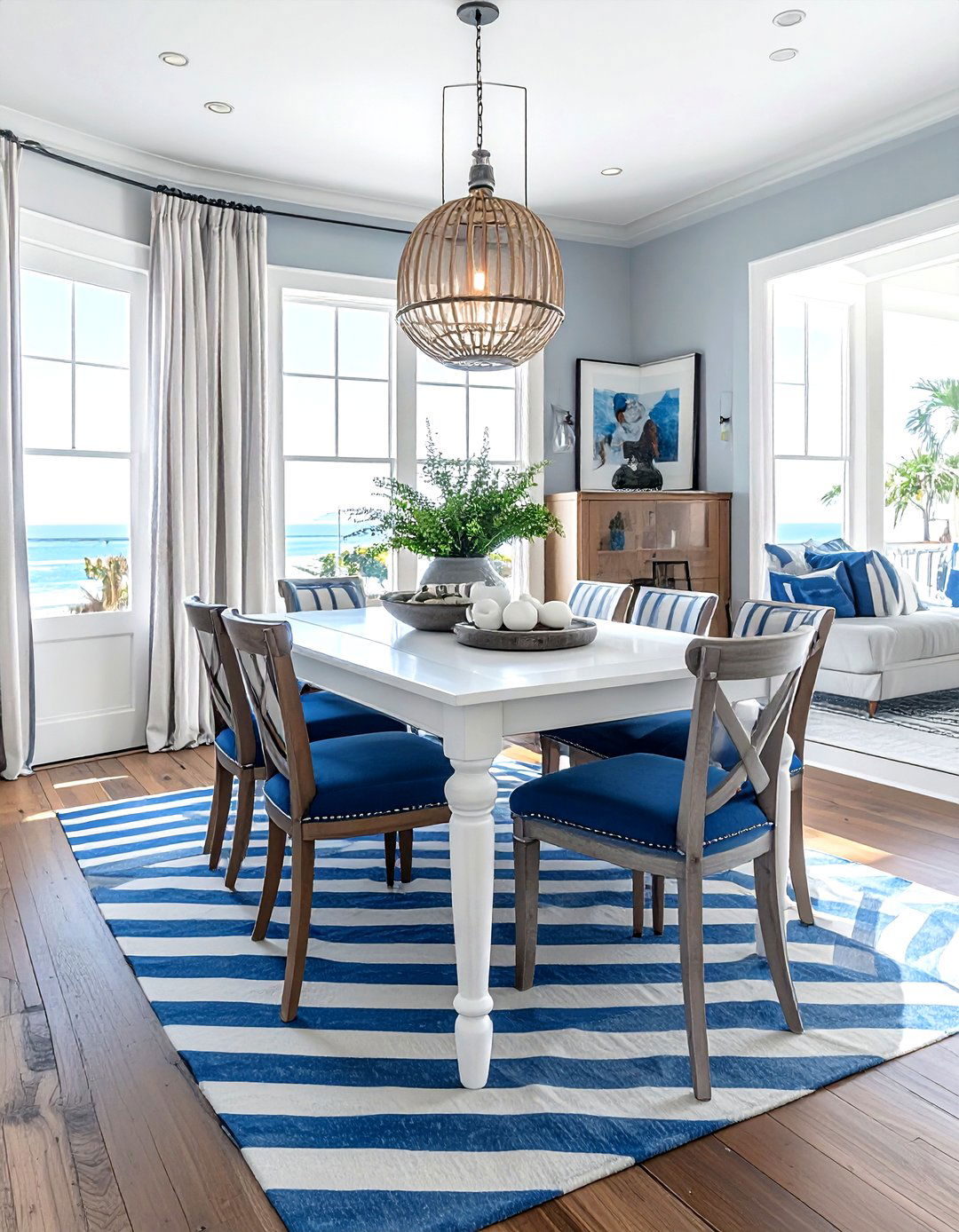 Striped Decor Dining Space - 30 Malibu dining room ideas