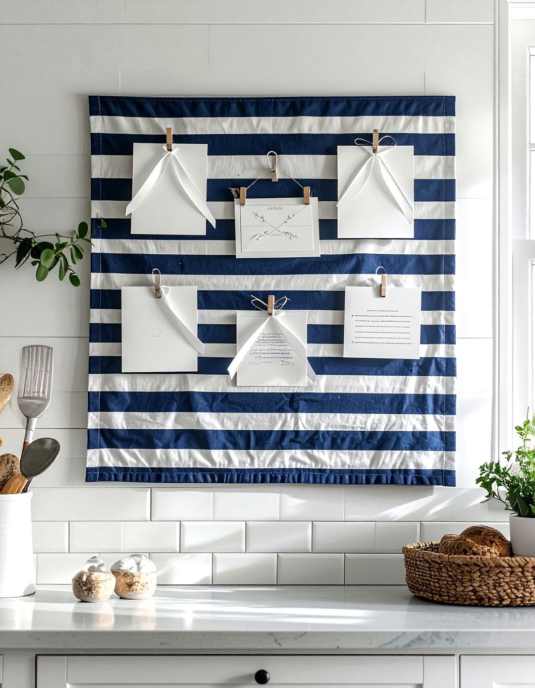Striped Fabric Bulletin Board - 30 kitchen bulletin board ideas