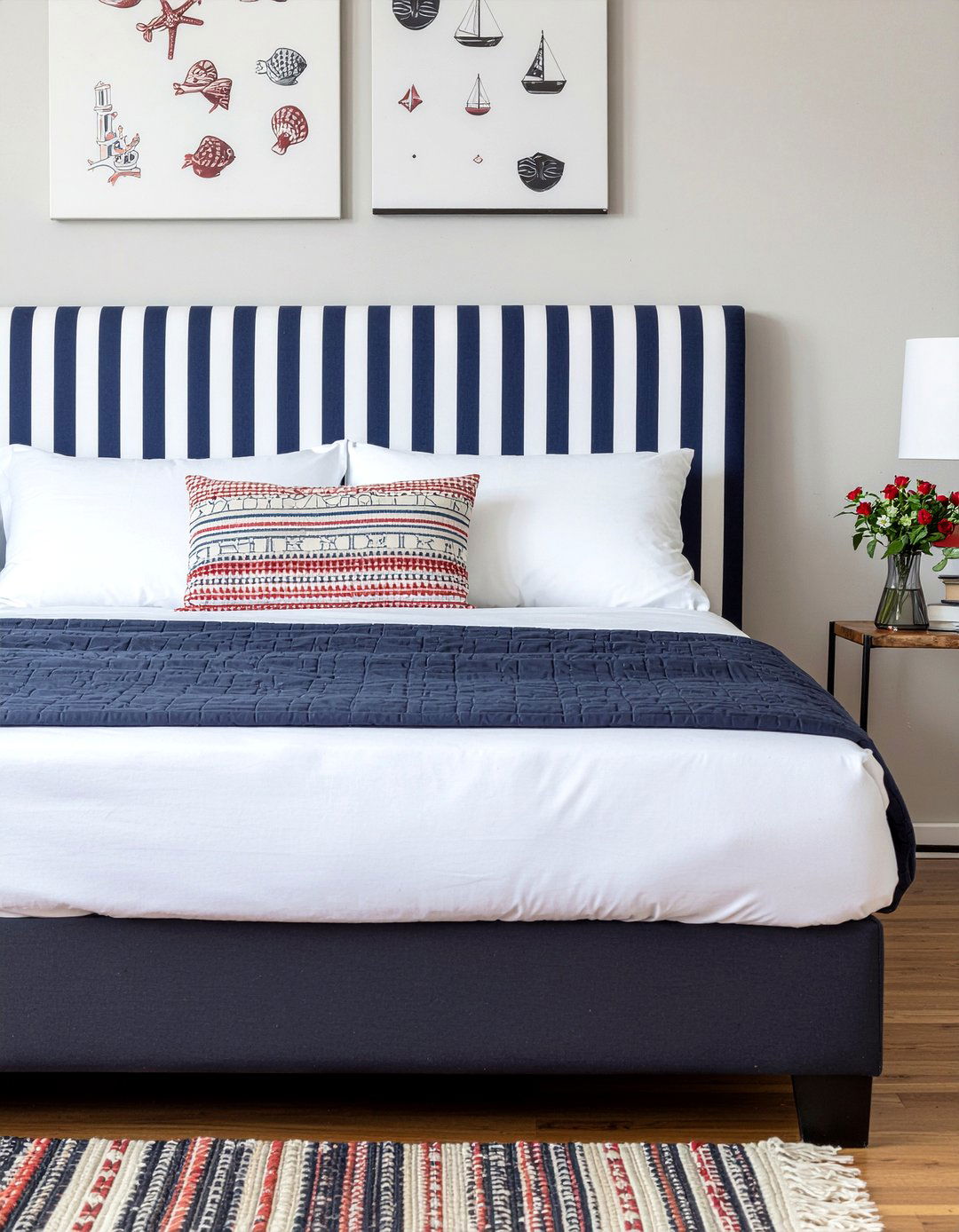 Striped Fabric Headboard - 30 bedroom upholstered headboards