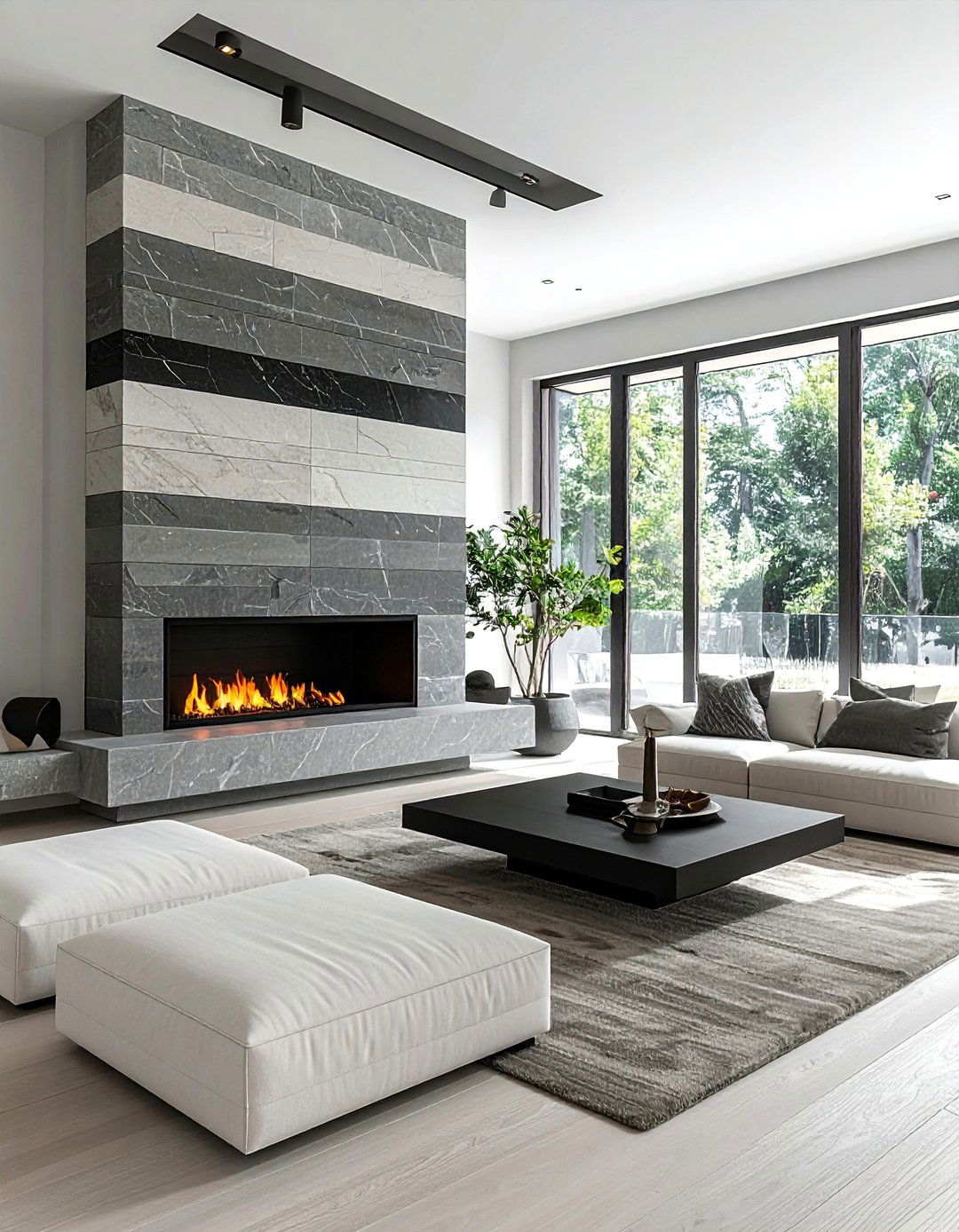 Striped Fireplace Wall - 30 stripe decor ideas