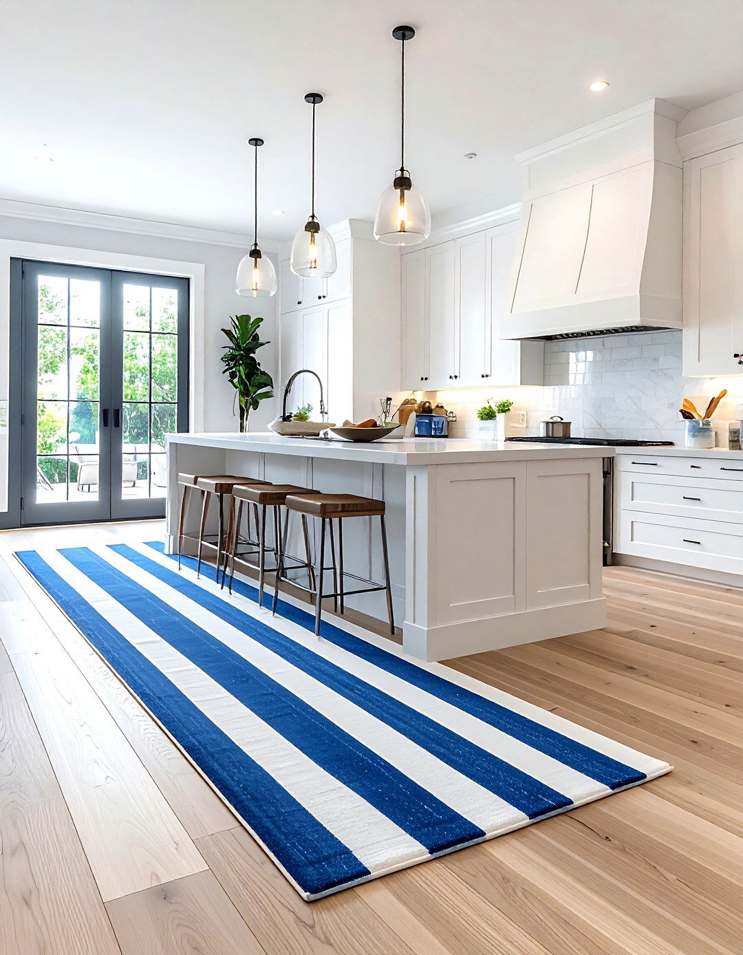 Striped Kitchen Runner - 30 coastal cottage kitchen ideas
