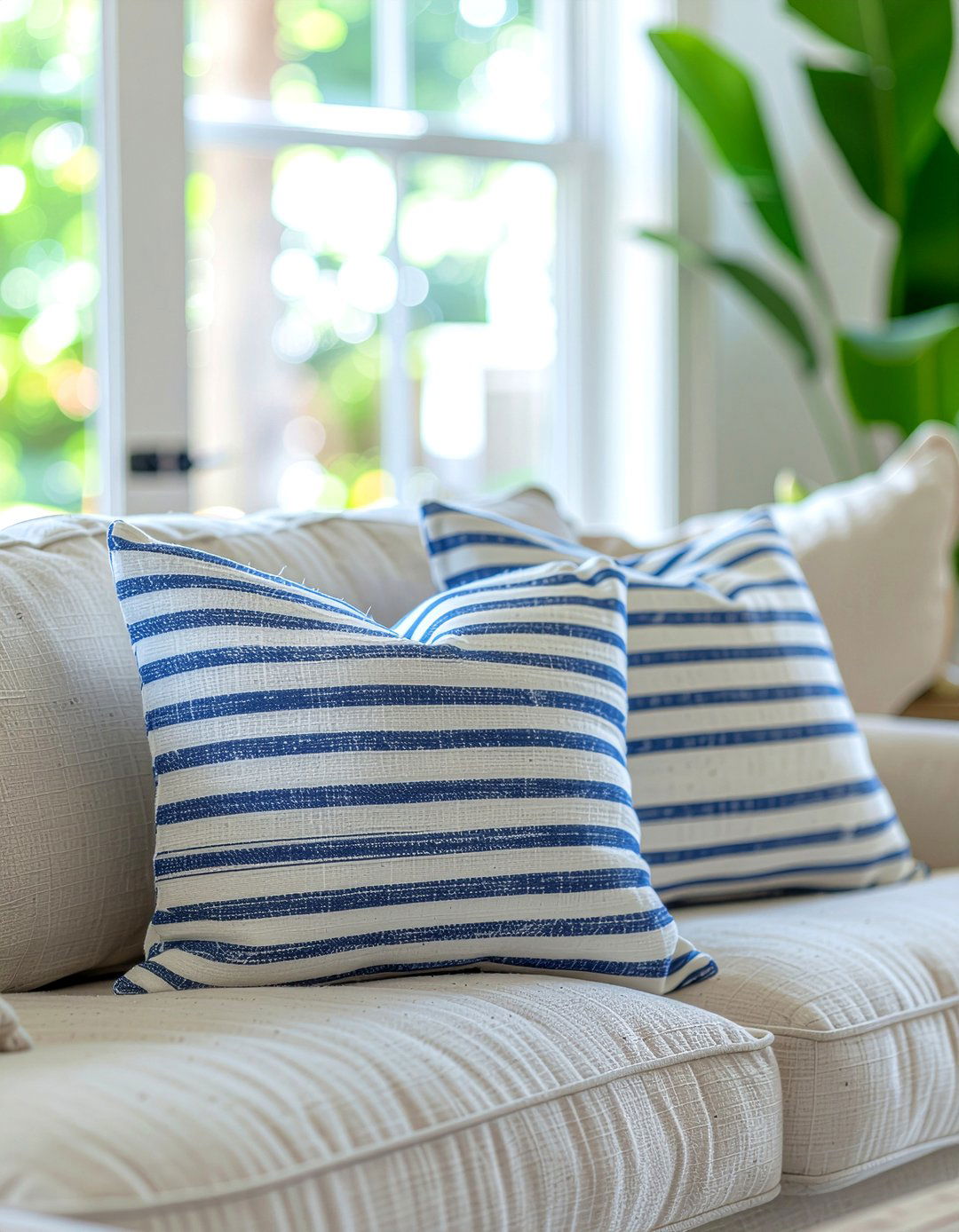 Striped Linen Cushions - 30 linen living room ideas