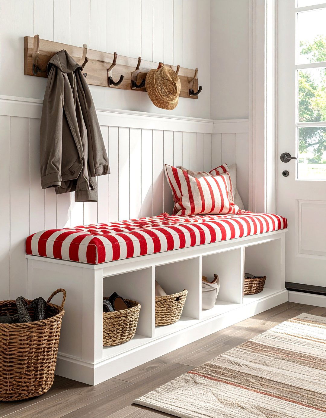 Striped Mudroom Bench - 30 stripe decor ideas