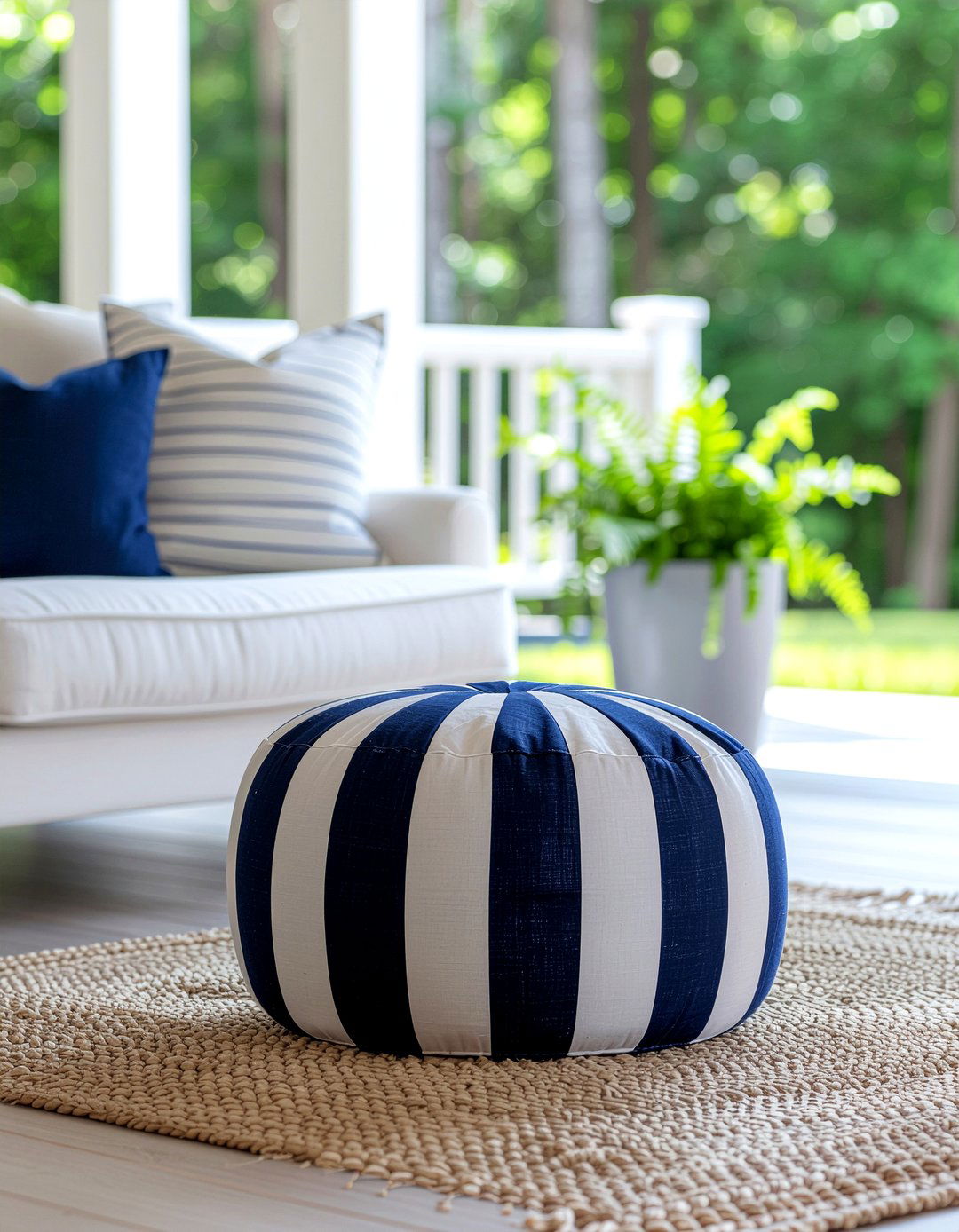 Striped Outdoor Pouf - 30 living room pouf ideas