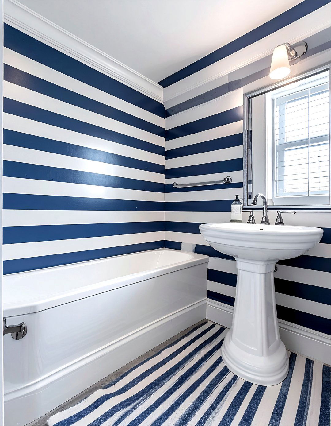 Striped Wallpaper - 30 nautical bathroom ideas