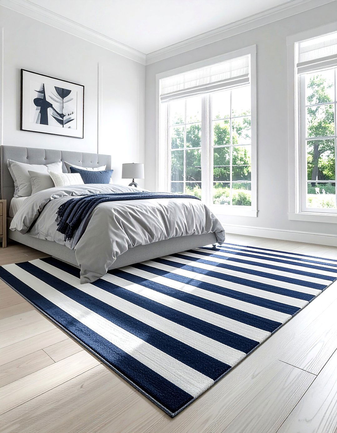 Striped area rug - 30 bedroom rug ideas