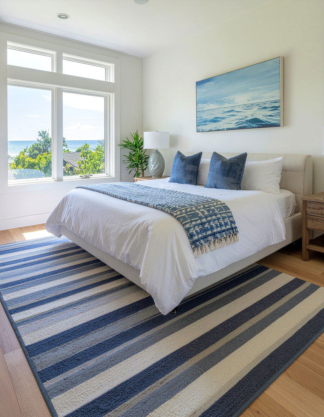 Striped area rug - 30 nautical bedroom ideas