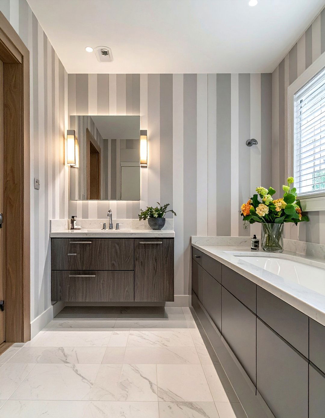 Striped bathroom wallpaper - 30 bathroom wallpaper ideas