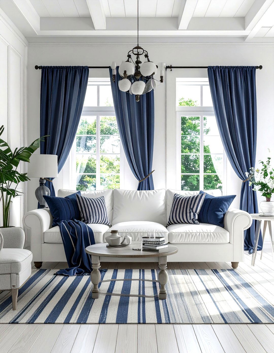 Striped curtain panels - 30 living room window treatment ideas