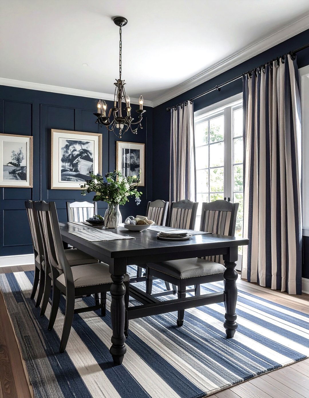 Striped floor length dining curtains - 30 floor length curtain dining room ideas