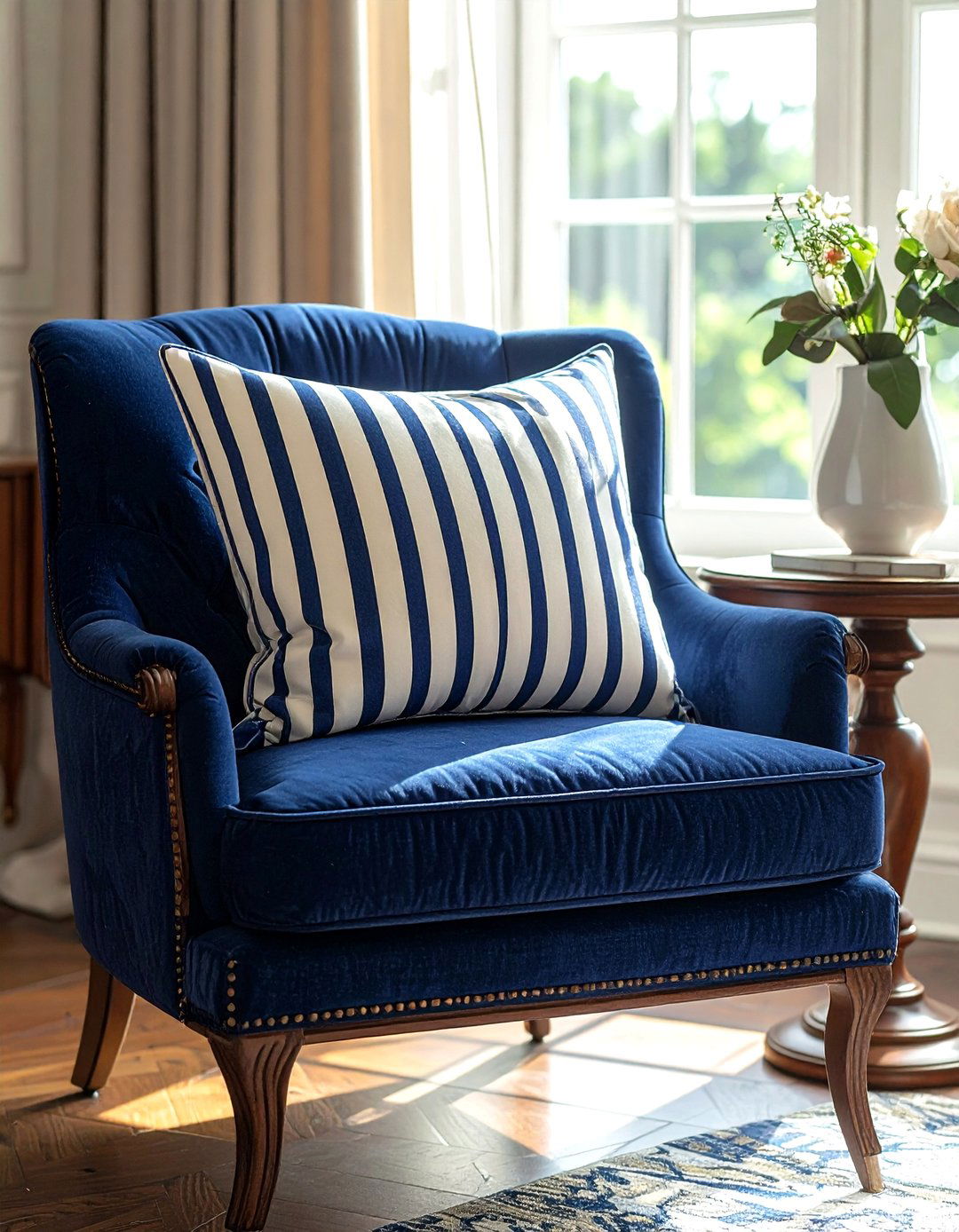 Striped lumbar pillow for armchair - 30 lumbar pillow ideas