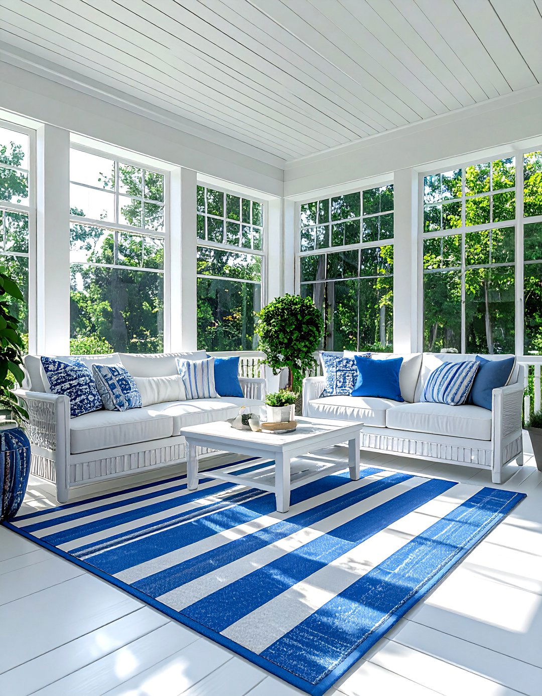 Striped outdoor rugs - 30 screened porch decor ideas