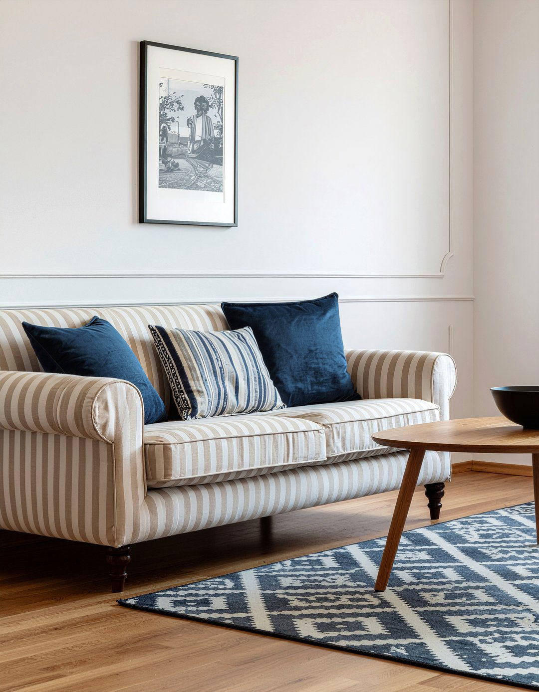 Striped rolled arm sofa living room - 30 living room rolled arm sofa ideas