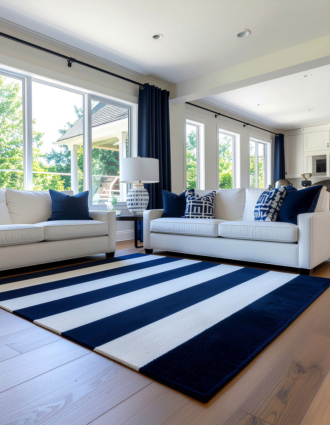 Striped rug over solid rug - 30 living room rug layering ideas