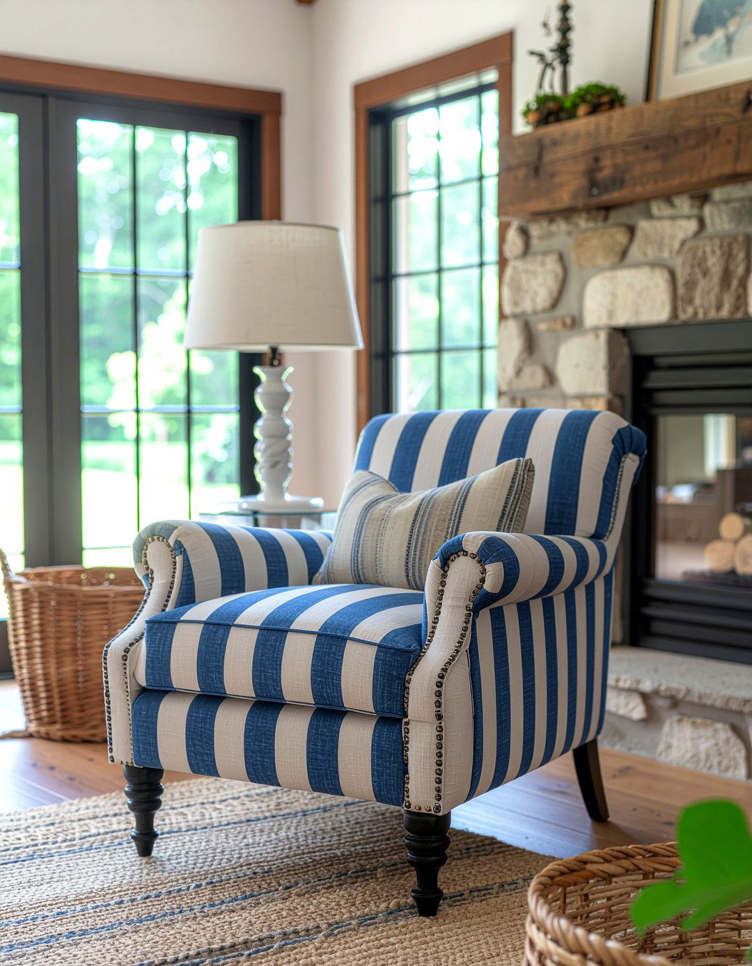 Striped upholstery club chair - 30 living room club chair ideas