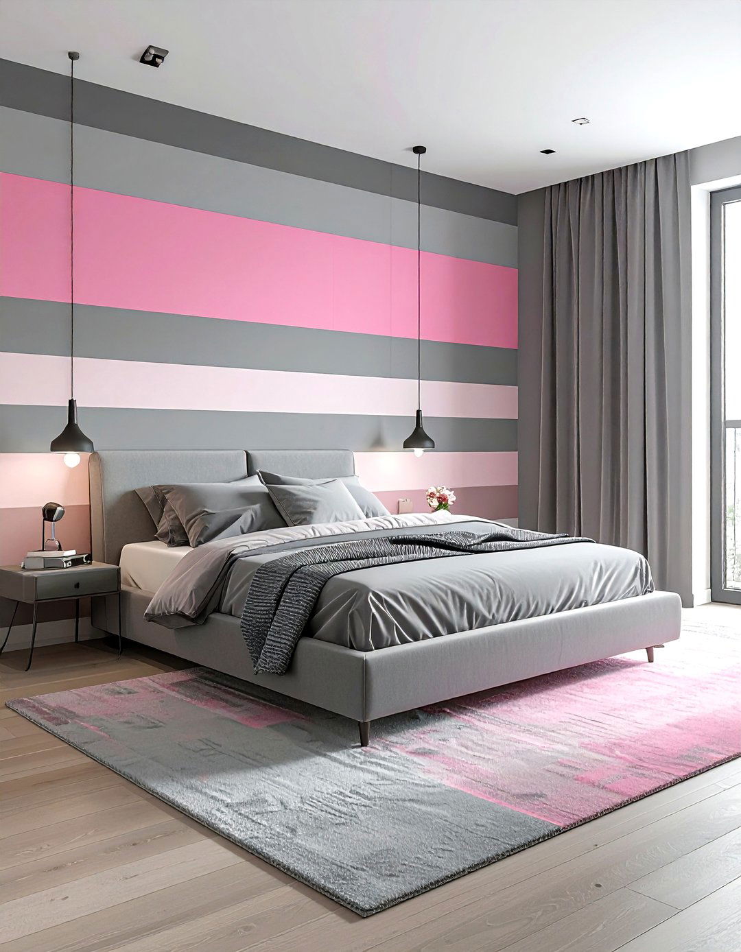 Striped wall pink gray bedroom - 30 pink gray bedroom ideas
